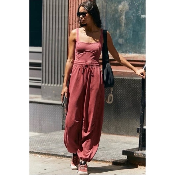 NWT Free People FP Movement Inbound Onesie One Piece Jumpsuit Crimson Red Large - Picture 1 of 12
